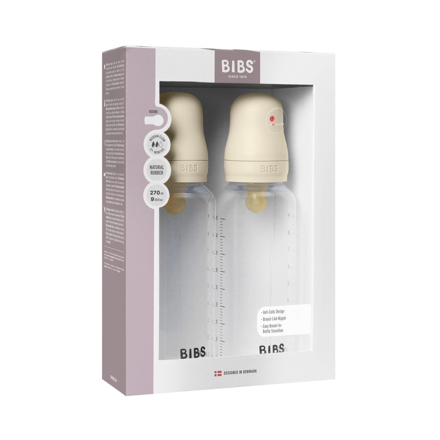 Lot de 2 biberons en PP sans BPA 270 ml en latex - Ivoire
