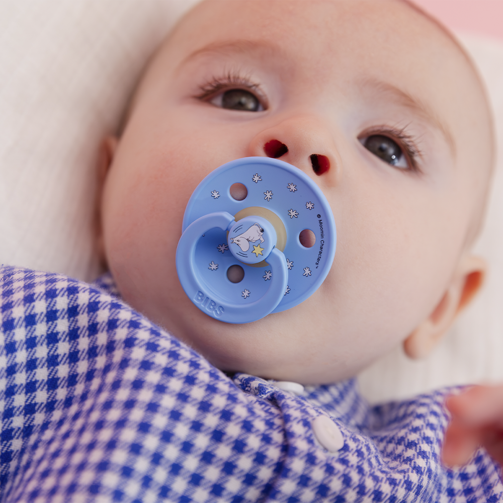 blue moomin pacifiers from bibs
