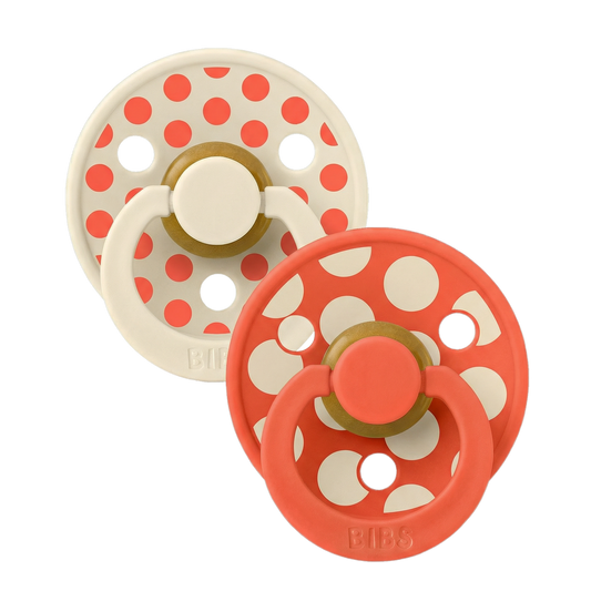 STUDIO Colour Pacifiers 2 Pack Polka - Ivory/Tango