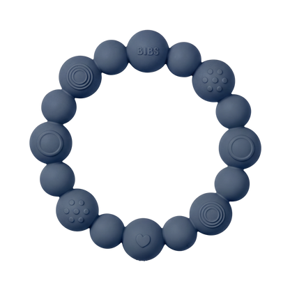 Beaded Teething Ring - Steel Blue
