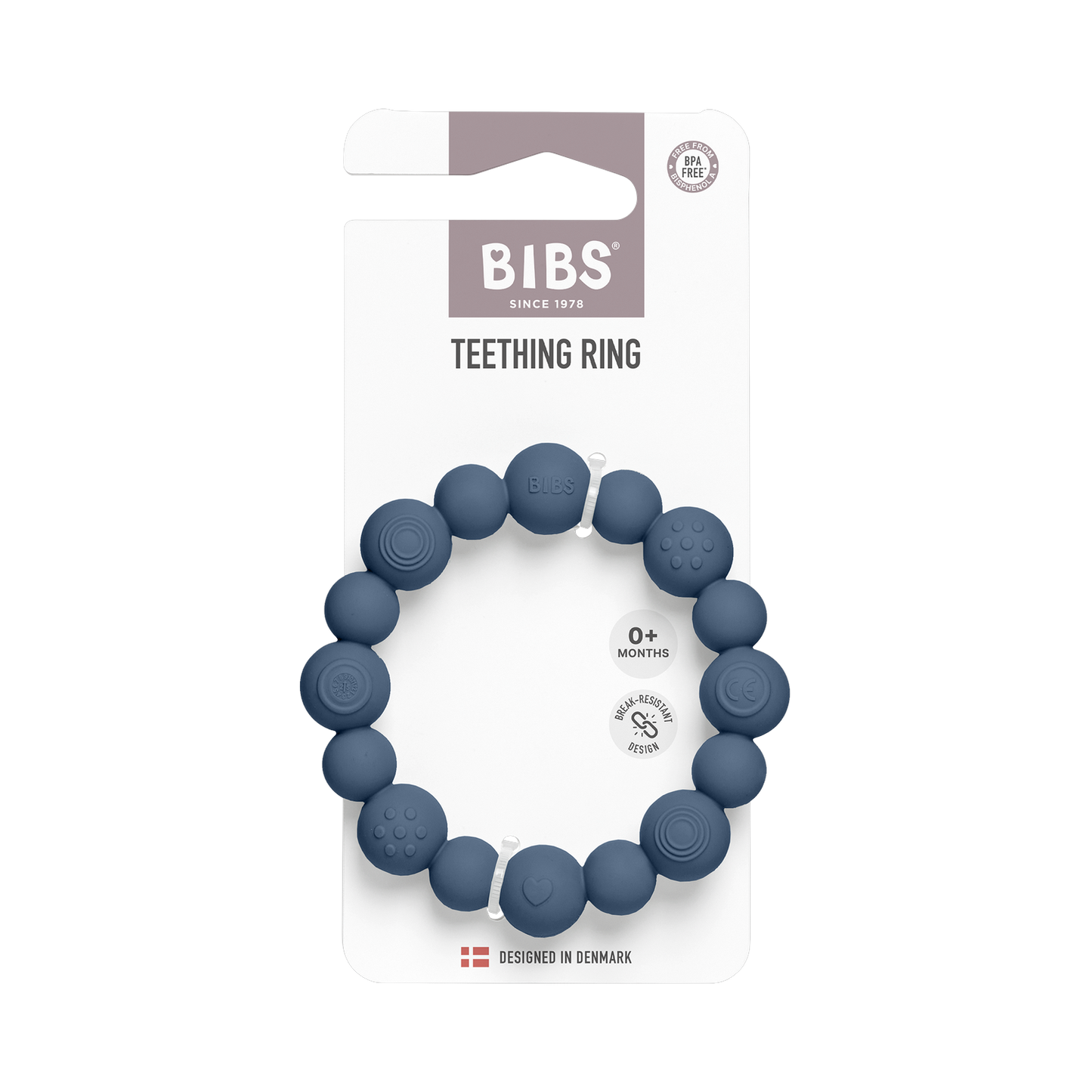 Beaded Teething Ring - Steel Blue