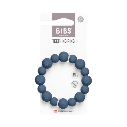 Beaded Teething Ring - Steel Blue