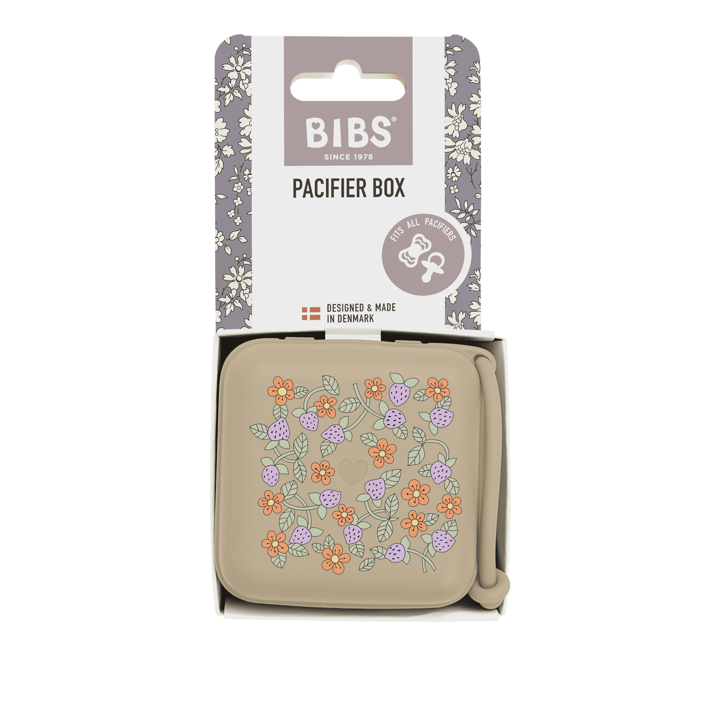 BIBS x LIBERTY Pudełko na smoczek – Strawberries and Cream Vanilla