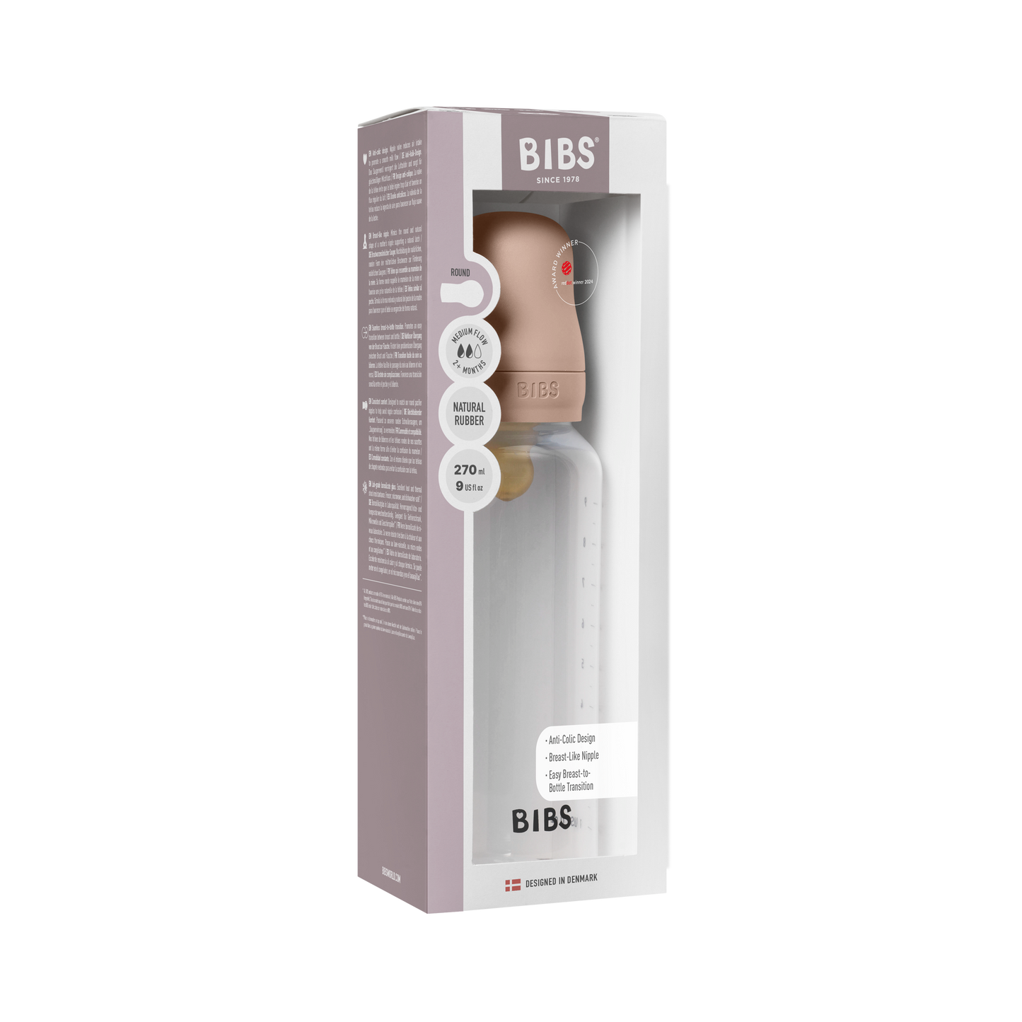 Biberon bébé en PP sans BPA 270 ml Latex - Rose Poudré