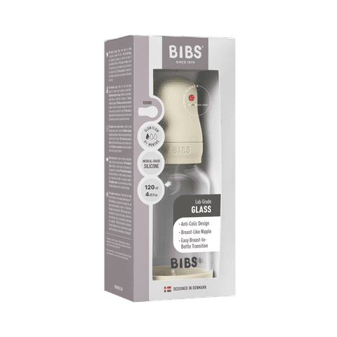 Sutteflaskesæt i glas til baby 120 ml Silikone - Ivory