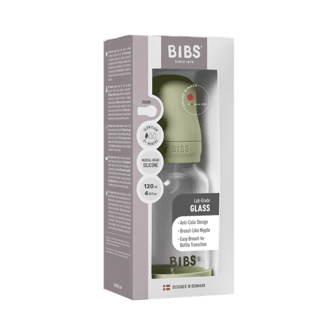 Sæt med babyglasflaske 120 ml silikone – Sage