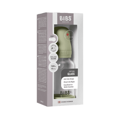 Sæt med babyglasflaske 120 ml silikone – Sage