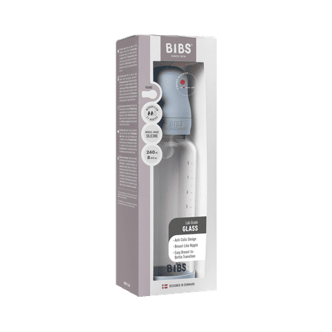 Baby Glass Bottle Set 240ml Silicone - Baby Blue
