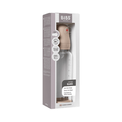 Coffret biberon en verre 240 ml en silicone - Blush