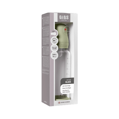 Szklany zestaw butelek dla niemowląt 240 ml, silikonowy - Sage