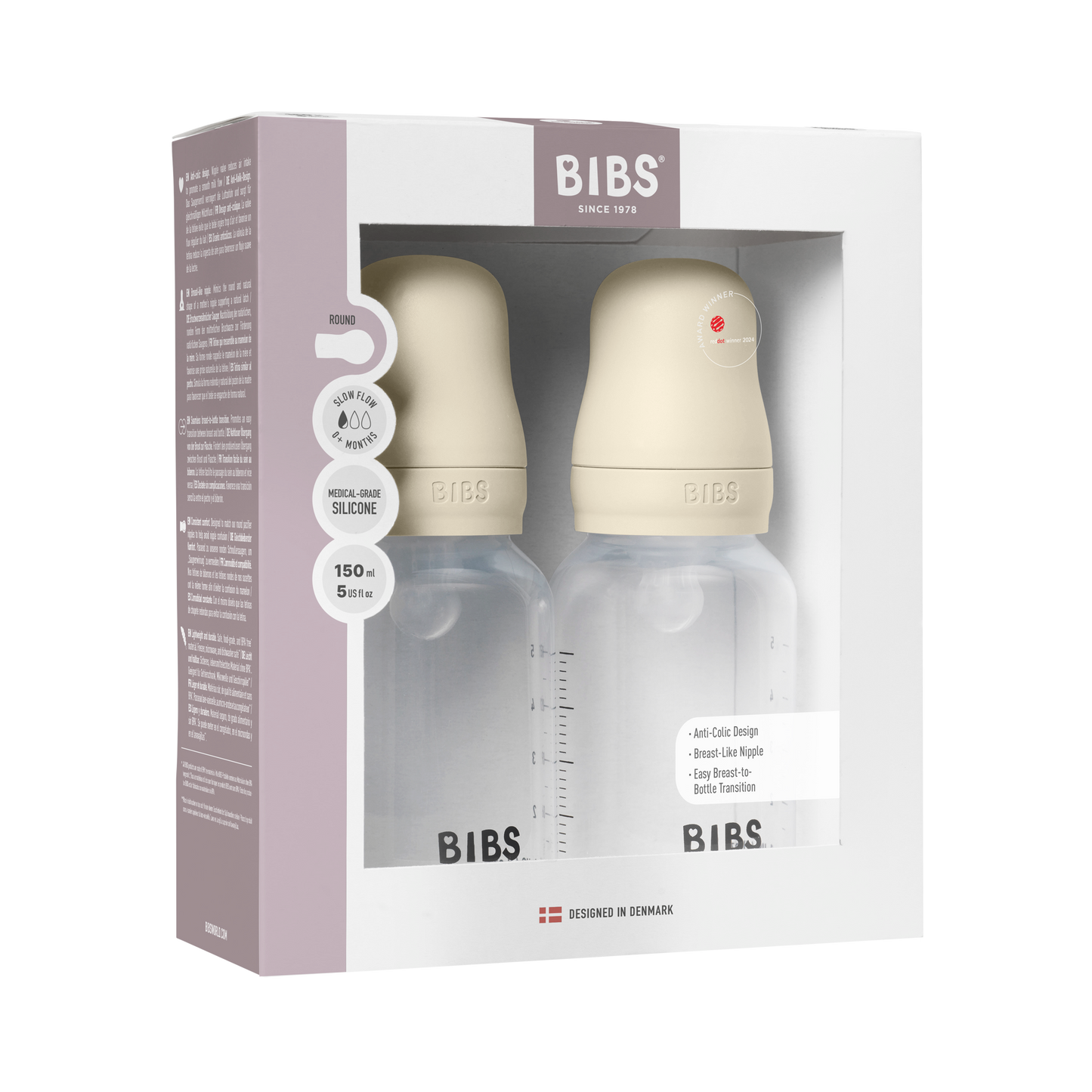 BPA-frit PP-flaskesæt til baby 150 ml 2-pak Silikone - Ivory