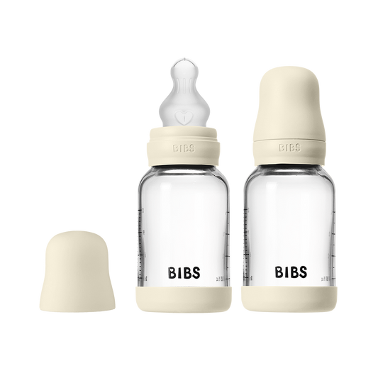 Baby Glass Bottle Set 120ml 2 Pack Silicone - Ivory - BIBS
