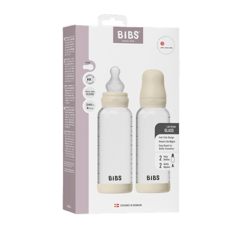 Baby-Glasflaschen-Set 240 ml, 2er-Pack, Silikon – Ivory