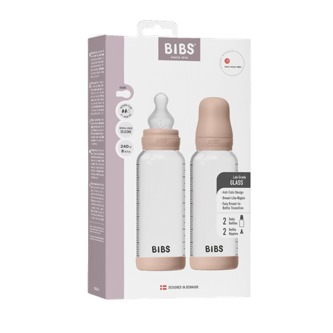 Kit Biberons en Verre 240ml Lot de 2 Silicone - Rose Poudré