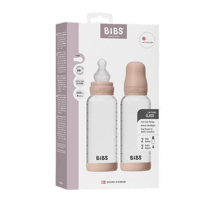 Kit Biberons en Verre 240ml Lot de 2 Silicone - Rose Poudré