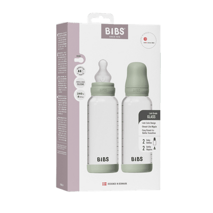 Baby-Glasflaschen-Set 240 ml, 2er-Pack, Silikon – Sage