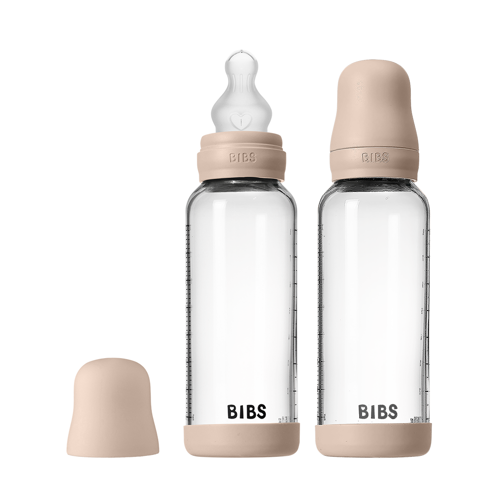 Baby Glass Bottle Set 240ml 2 Pack Silicone - Blush - BIBS
