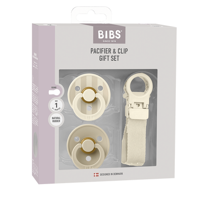 Colour Pacifier & Loop Clip Gift Set - Ivory