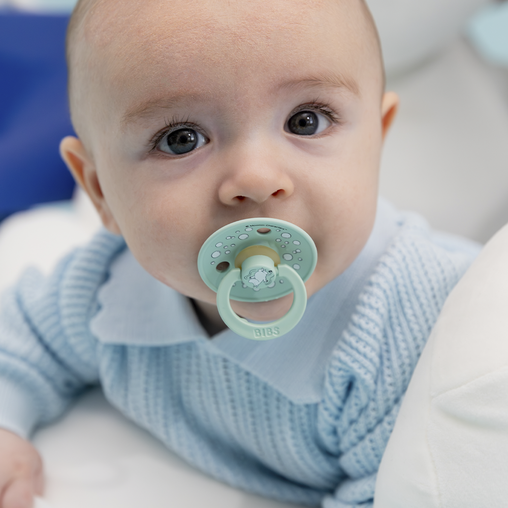 round mint coloured moomin pacifier